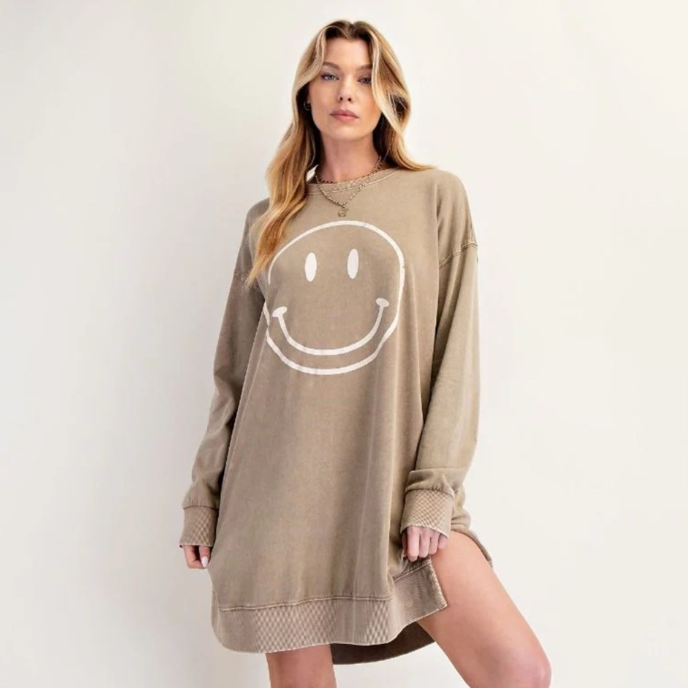 Easel Smiley Face Sweatshirt Dress